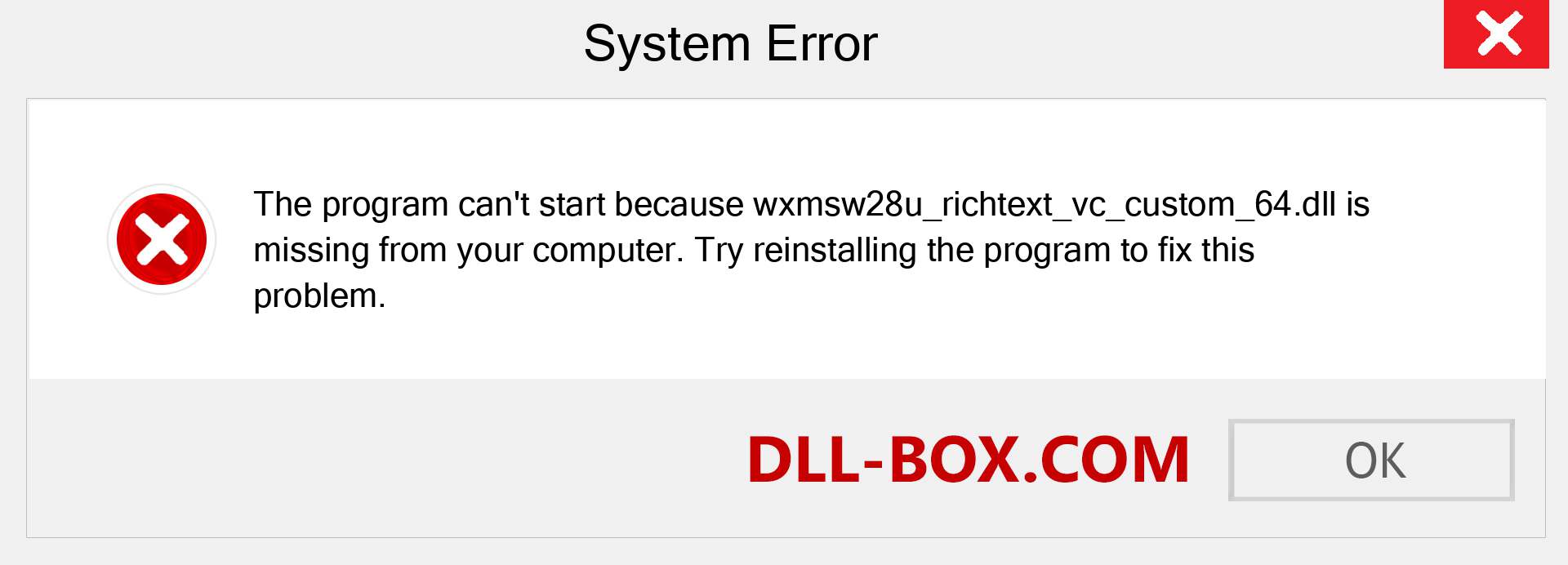  wxmsw28u_richtext_vc_custom_64.dll file is missing?. Download for Windows 7, 8, 10 - Fix  wxmsw28u_richtext_vc_custom_64 dll Missing Error on Windows, photos, images